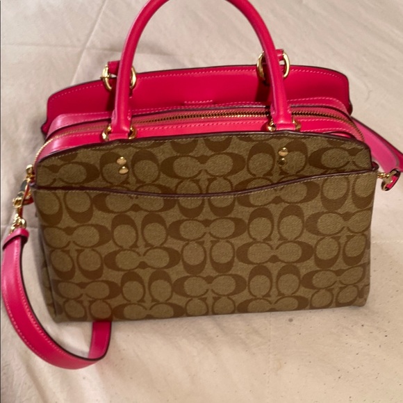 Coach Brown and Pink Satchel with Signature Monogram - Picture 2 of 4